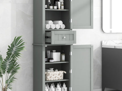Tall Freestanding Bathroom Storage Cabinet With Drawer And Adjustable Shelf