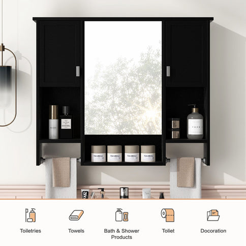 Wall Mounted Bathroom Storage Cabinet With Mirror, Medicine Cabinet With Towel Bar