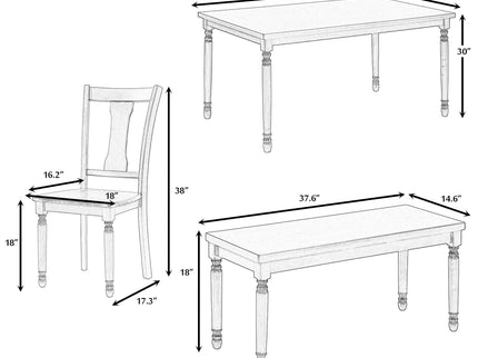 6 Piece Dining Set Classic Wooden Table And 4 Chairs With Bench For Kitchen Dining Room - Brown / Cottage White