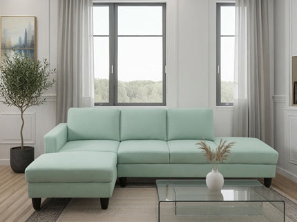 L - Shaped Sectional Sofa With Left Chaise & Ottoman - Pale Green