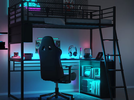 Loft Bed With LED Desk And 4 Storage Shelves