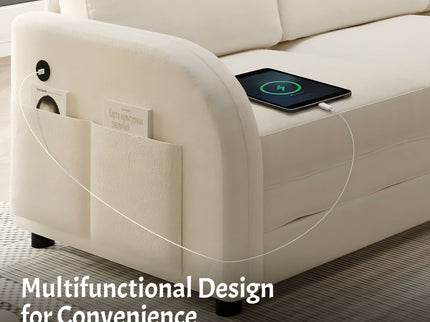 L-Shaped Couch With Pull-Out Bed, Oversize Convertible Sleeper Sofa With Side Pocket & USB Port