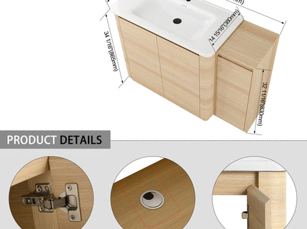Freestanding Bathroom Vanity With Sink, 1 Small Storage Cabinet, Soft Close Door