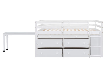 Loft Bed With Retractable Writing Desk And 4 Drawers, With Lateral Portable Desk And Shelves