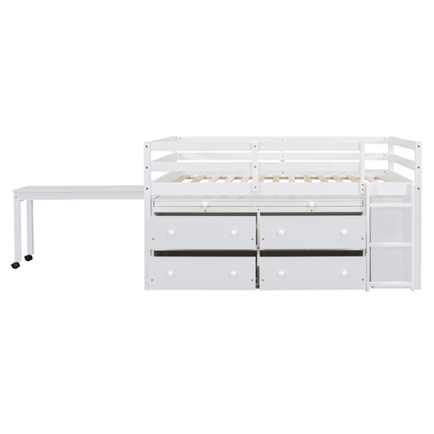 Loft Bed With Retractable Writing Desk And 4 Drawers, With Lateral Portable Desk And Shelves