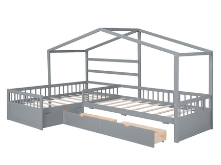 L Shape Platform Bed With 3 Storage Drawers
