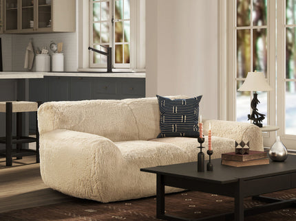 Summit - Faux Sheepskin Overstuffed Sofa - Cream Beige