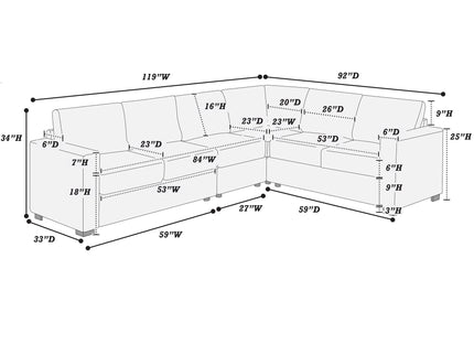 L-Shaped Sectional Set For Living Room