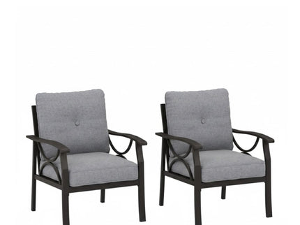 All Weather Armchairs With Cushions, Sculptural Design (Set of 2) - Gray / Khaki