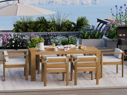 Rustic Patio Dining Set For 6 With Removable Cushions