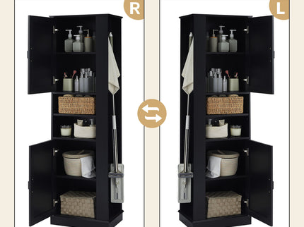 Tall Freestanding Bathroom Storage Cabinet With Adjustable Shelves And Side Hooks Board, Rectangle Design
