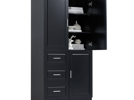 Tall Wide Storage Cabinet With Doors, 3 Drawers