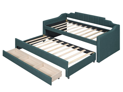 Upholstered Simple Design Daybed With Trundle And 3 Drawers