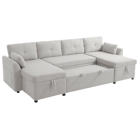 U-Shaped Sectional Sofa Bed With Storage And USB Ports