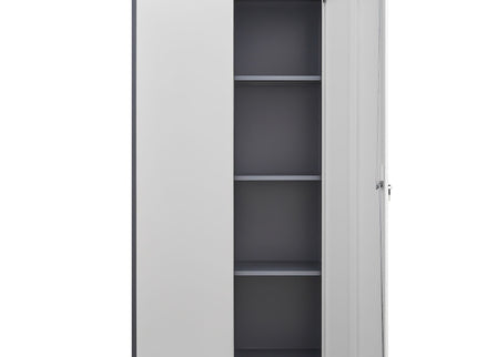 Wardrobe With Hanging Rod And Compartments, Lockable Closet With Locks & Keys For Bedroom - Gray