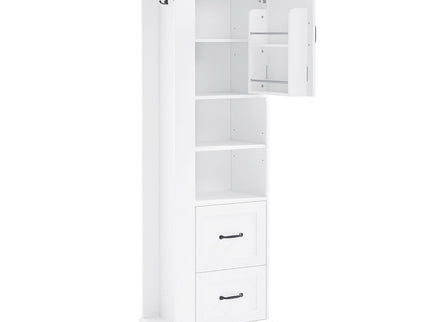 Freestanding Bathroom Storage Cabinet With Adjustable Shelves And Side Hooks Board, Rectangle Design