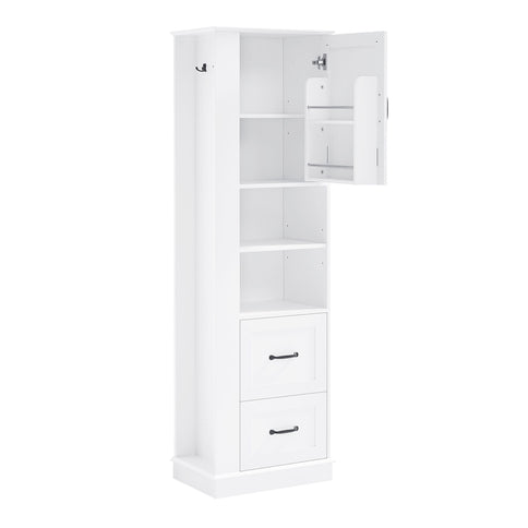 Freestanding Bathroom Storage Cabinet With Adjustable Shelves And Side Hooks Board, Rectangle Design