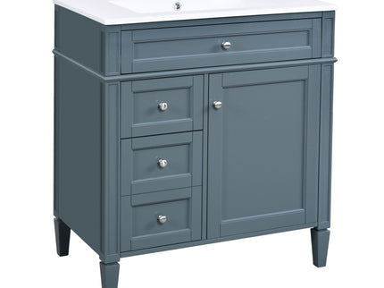 Bathroom Vanity With Top Sink, Storage Cabinet With 2 Drawers And Tip Out Drawer, Rectangular Design - Blue