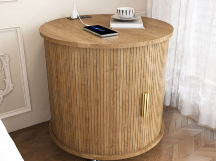 Cylinder Nightstand With Charging Station & Sliding Door