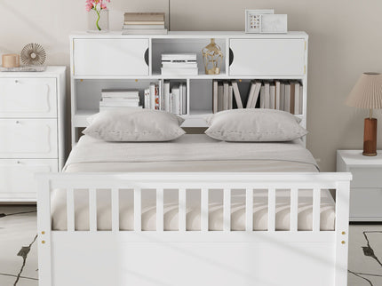 Captain Platform Bed Frame With Bookcase Headboard, 4 Drawers, Storage Shelves