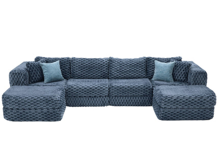 Modular Sectional Sofa, Boneless Couch With 2 Movable Ottomans
