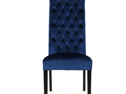 Elegant George Hi Back Dining Chair (Set of 2) With Tufted Velvet - Navy Blue