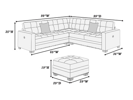 Casual Simple Tufted Sectional 4 Piece Set With USB Loveseat