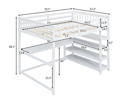 Loft Bed With Storage Shelves And Under Bed Desk