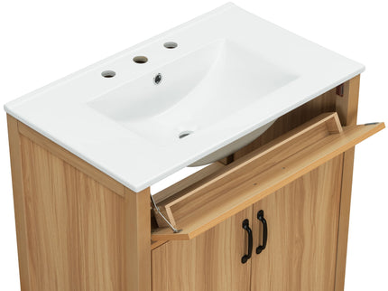 Bathroom Vanity With Flip Drawer, 2 Soft Close Doors, Adjustable Shelf And Ceramic Sink