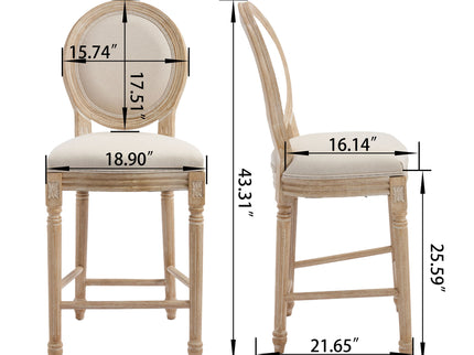 French Country Bar Chairs & Round Back (Set of 2)