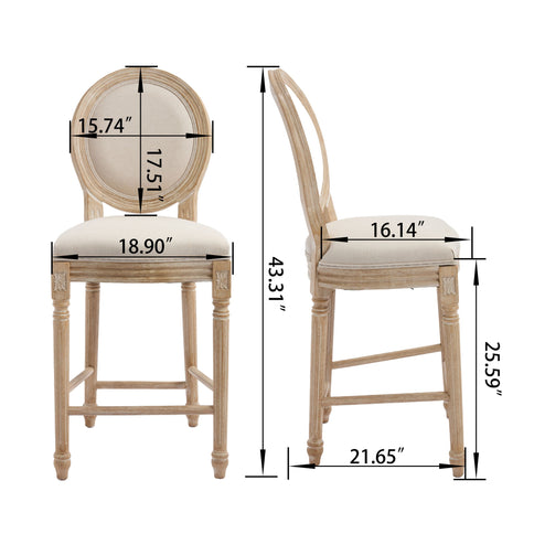 French Country Bar Chairs & Round Back (Set of 2)