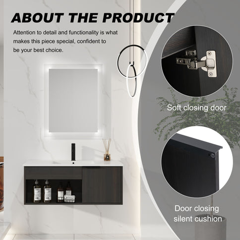Wall Mounted Floating Bathroom Vanity With Open Shelf & Soft Close Door