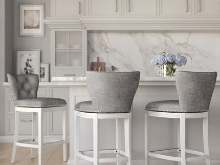 Upholstered Swivel Stool With Back