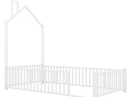 Metal House Platform Bed With Guardrail And Chimney