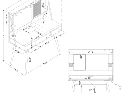 Darby - Writing Desk With USB Ports - Black