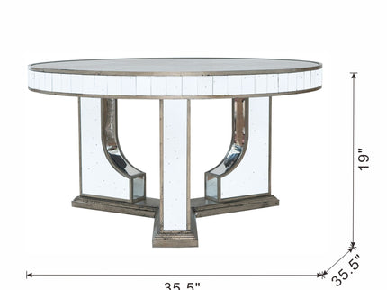Round Table With Elegant Foral Design And Mirrored