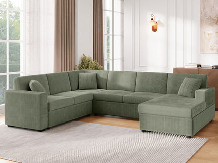 Oversized Sectional U-Shaped Sofa With Chaise Lounge And Three Soft Throw Pillows