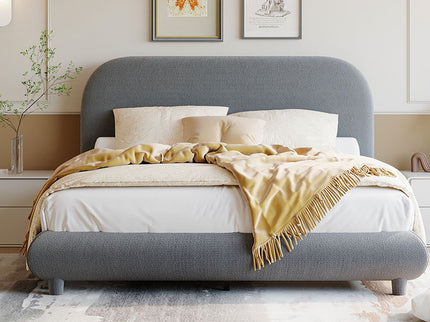 Upholstered Platform Bed With Thick Solid Frame And Stylish Curve-Shaped Design