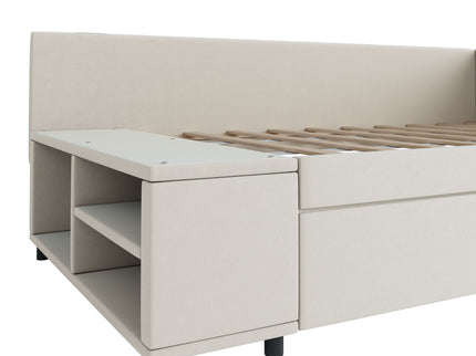 L Shaped Upholstered Platform Bed With Storage And Drawers