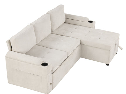 Convertible L Shaped Sofa Couch With Storage, Cup Holders, USB Ports