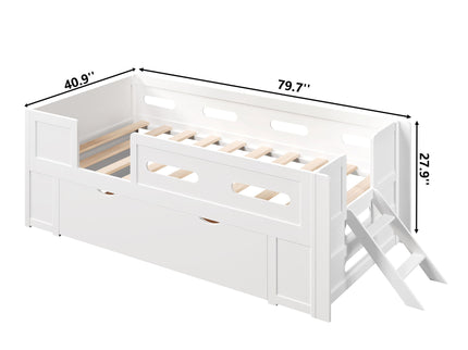 Platform Bed With Guardrail And Drawer