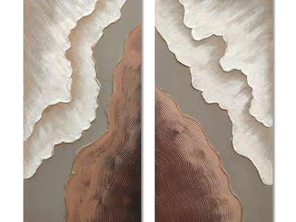 Abstract Wall Art, Textured Canvas Painting With Accents, Decor For Living Room (Set of 2) - Antique Brown+White