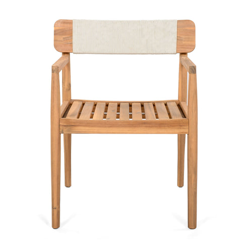 Creative Braided Acacia Wood Outdoor Dining Table And Chairs With Armrests (Set of 2) - Teak / White