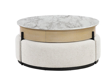 Rounded Storage Coffee Table With 3 Stools