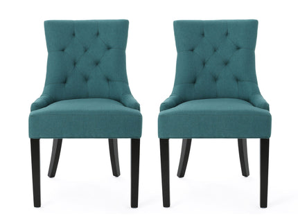 Dining Chair (Set of 2) With Upholstered Diamond Tufting And Espresso Birch Legs - Teal