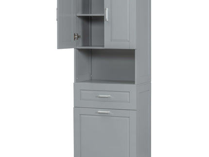 Tall Bathroom Cabinet With Tilt-Out Laundry Basket And Upper Storage