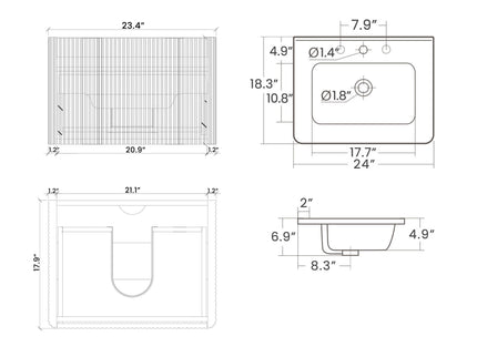 Etna - Striped Bathroom Vanity With Ceramic Sink, Wall Mounted Floating Bathroom Vanity For Modern Bathroom