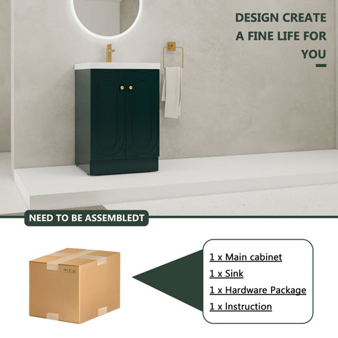 Contemporary Freestanding Bathroom Vanity With Resin Sink & Soft-Close Cabinet Doors