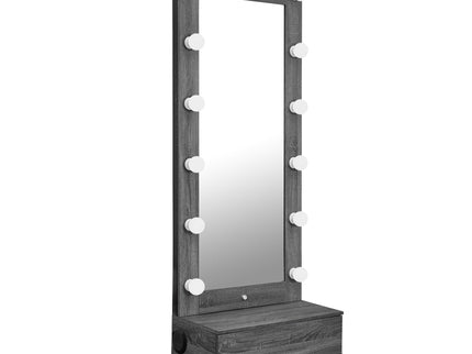 Lorena - Tall Mirror With Drawer And Speakers LED Lighting - Gray