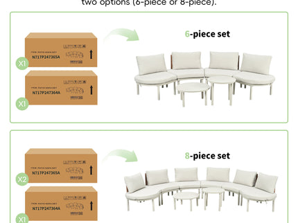 6 Piece Patio Set, Half Moon Outdoor Sectional Sofa With 2 High Low Coffee Tables, 4 Pillows & Cushions
